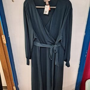H&M nwt dress 4xl teal long sleeve faux wrap